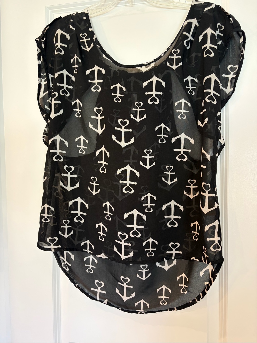 Live 4 Truth Black Sheer Anchor Print Blouse EUC